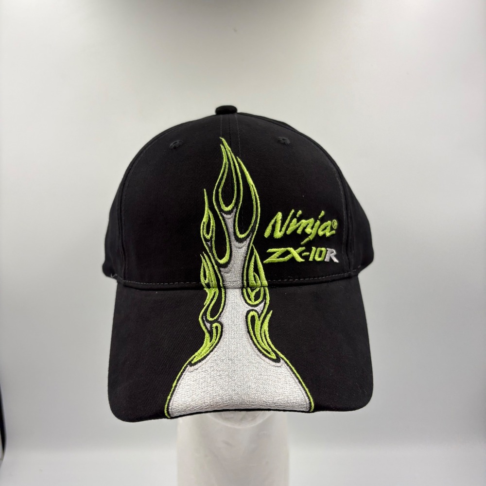 Kawasaki Ninja ZX-10R‎ Meteor Cap Black Green Flame Motorcycle Hat K81100-095